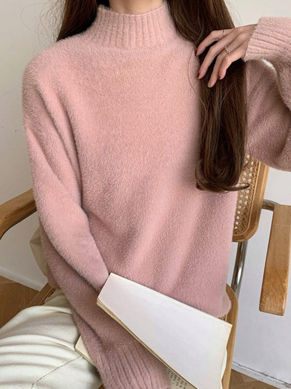 Warm Pink Mock Neck Long Sleeve Mink Sweater QX005 shopify