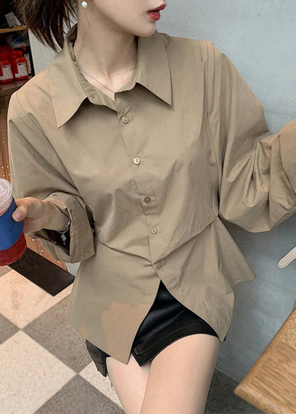 White Loose Pan Peter Button Collar Cotton Blouse Patchwork FashionChic