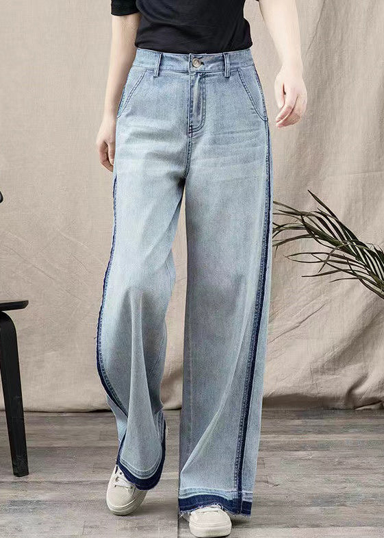 Beautiful Blue Pockets Patchwork Denim Wide Leg Pants Spring TT1027 shopify