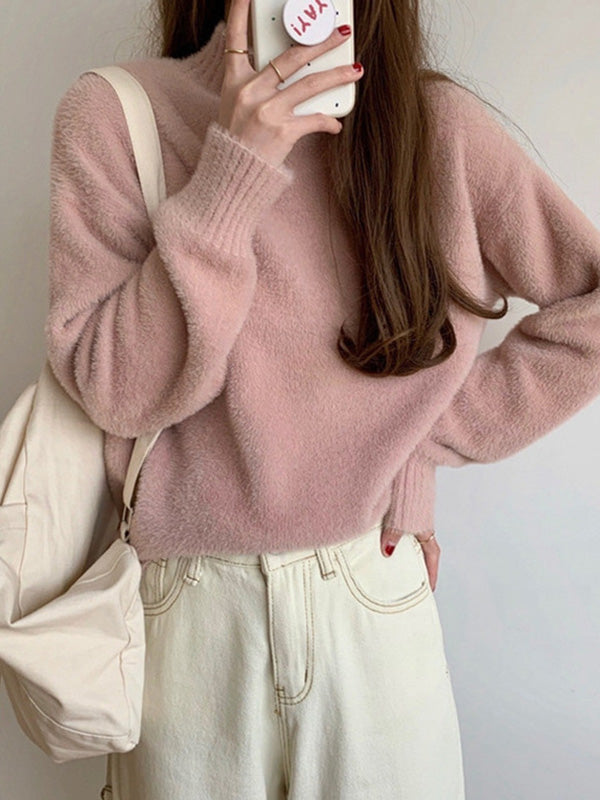 Warm Pink Mock Neck Long Sleeve Mink Sweater QX005 shopify