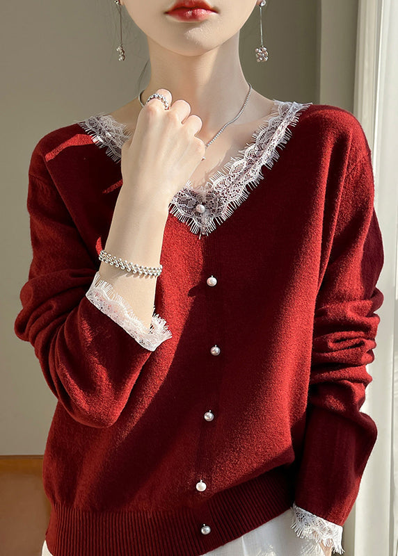 French White O-Neck Lace Patchwork Cotton Knit Sweater Fall QP047 OL-NTP241001