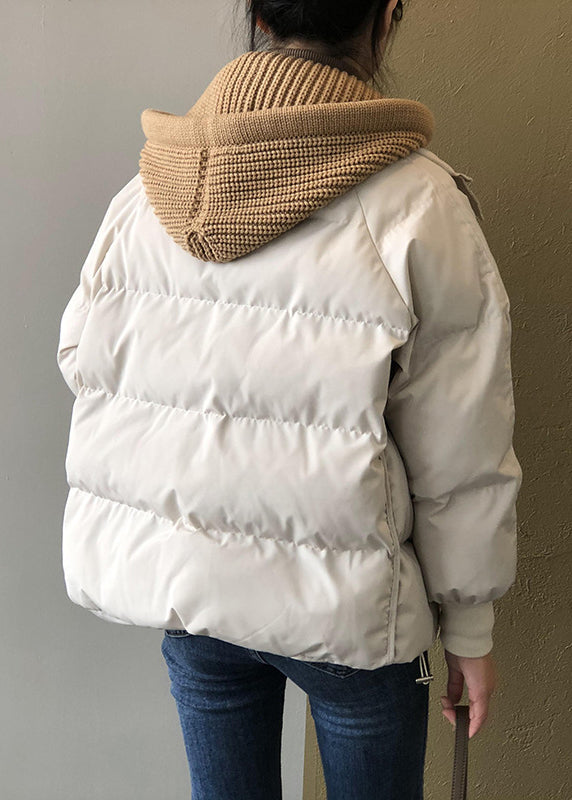 Organic Beige Hooded Pockets Fine Cotton Filled Witner Coat Winter AF1070 HS-DJK240914
