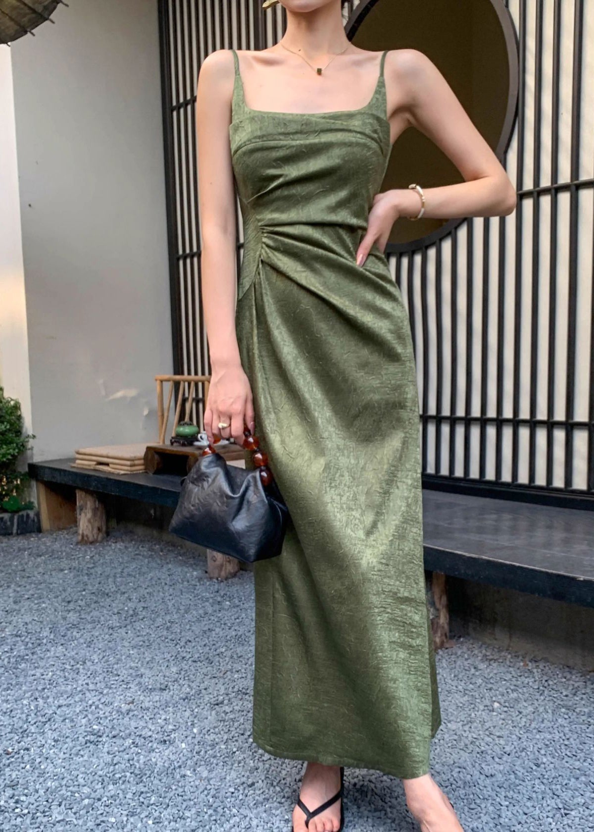 Boutique Black Slim Fit Silk Spaghetti Strap Dress Sleeveless EE058 shopify