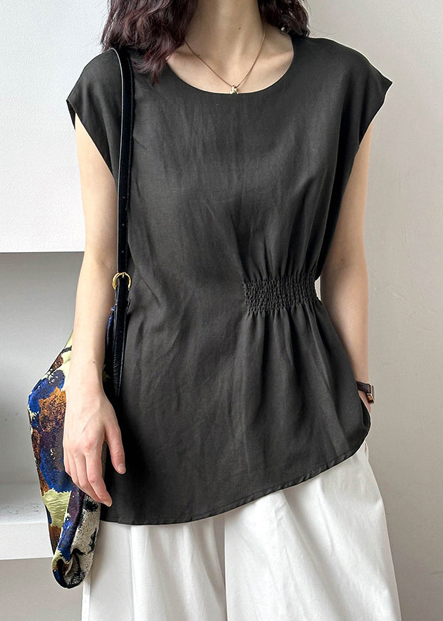 Dark Gray Side Open Cotton Top O Neck Sleeveless AF1026 HS-STP240914