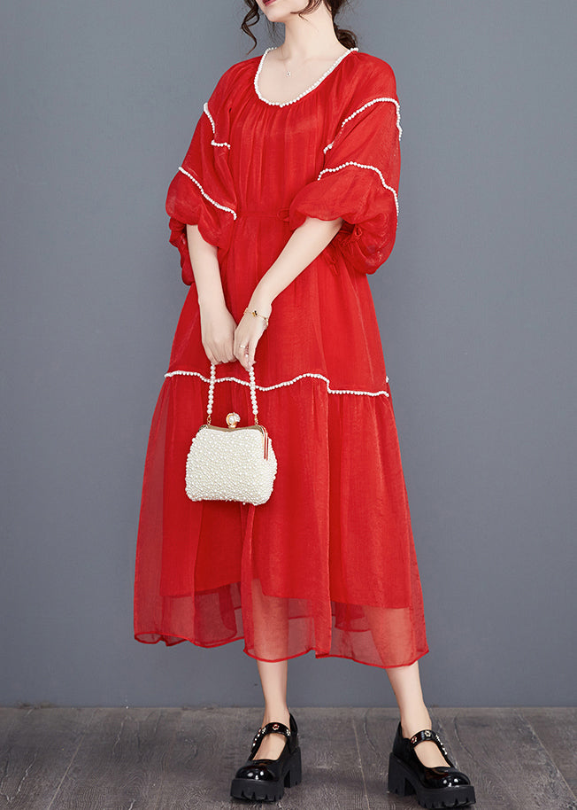 Red O-Neck Patchwork Holiday Dress Summer AJ1035 shopify