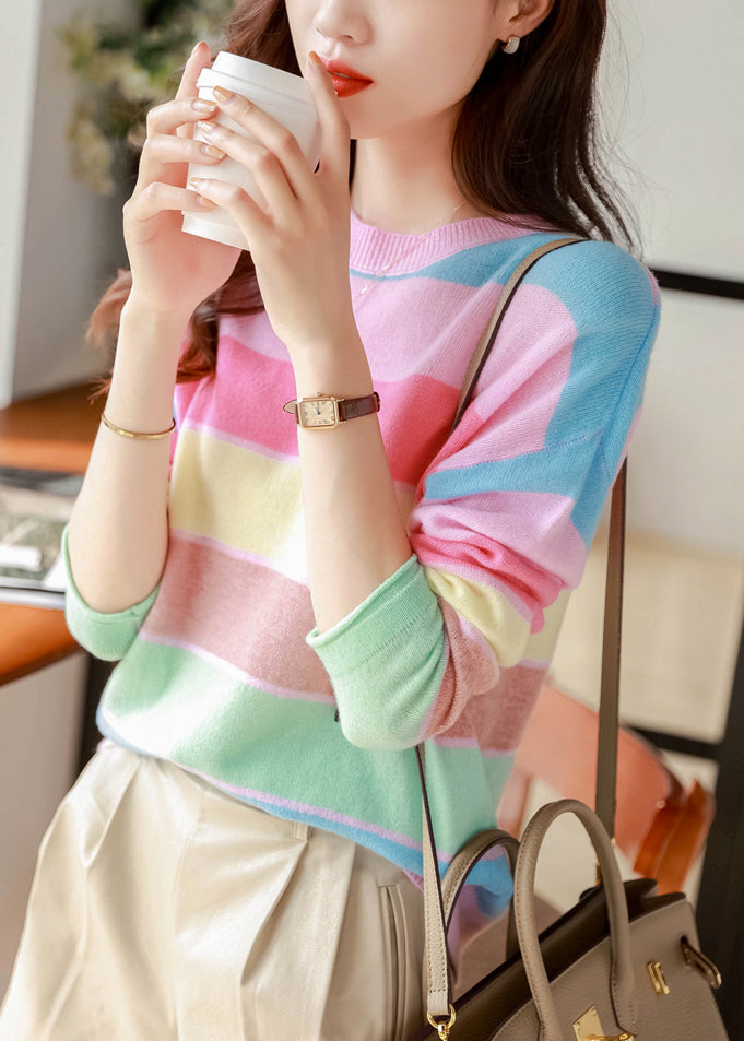 Stylish Rainbow O Neck Cozy Knit Sweaters Fall QX030 shopify