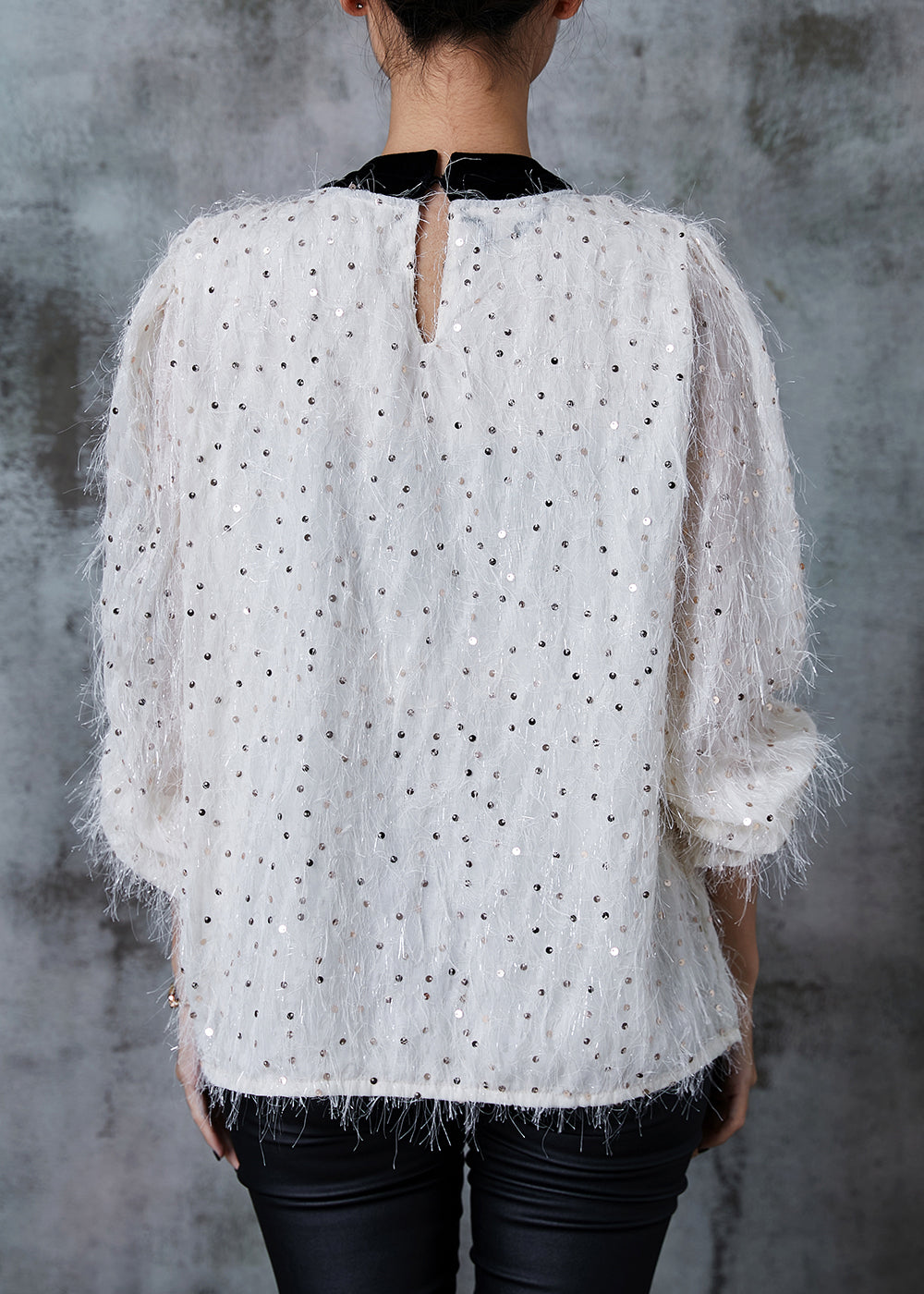 Fashion White Sequins Bow Blouse Tops Summer PZGY-LTP240826