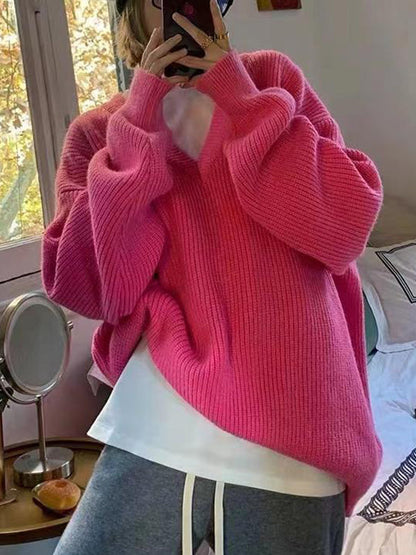 Simple Loose Klein Blue V-Neck Long Sleeve Knit Sweater AN1066 Genistyle Shop