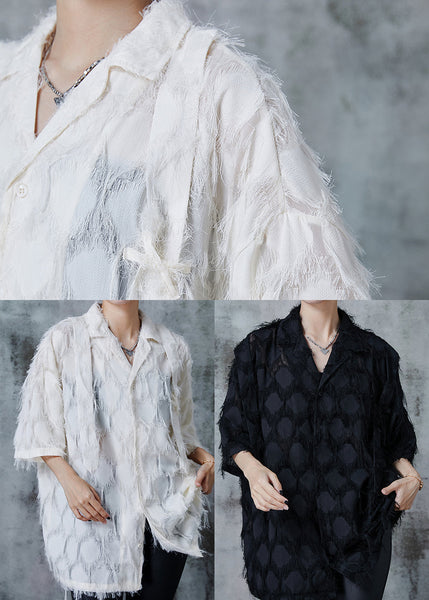 Italian Black Tasseled Oversized Cotton Shirts Summer PZGY-STP240826