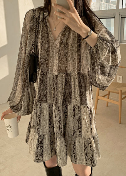 Bohemian Photo Color Print Patchwork Mid Dress Lantern Lantern TT1047 shopify