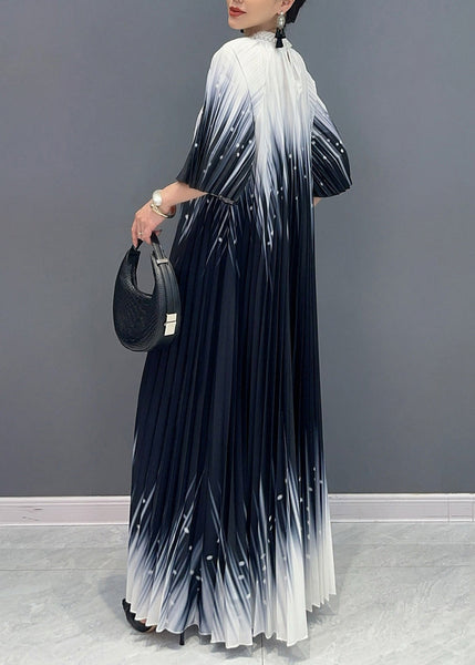 Fitted Black Turtleneck Print Wrinkled Vacation Maxi Dresses Summer AO1032 JDML-SDL240909