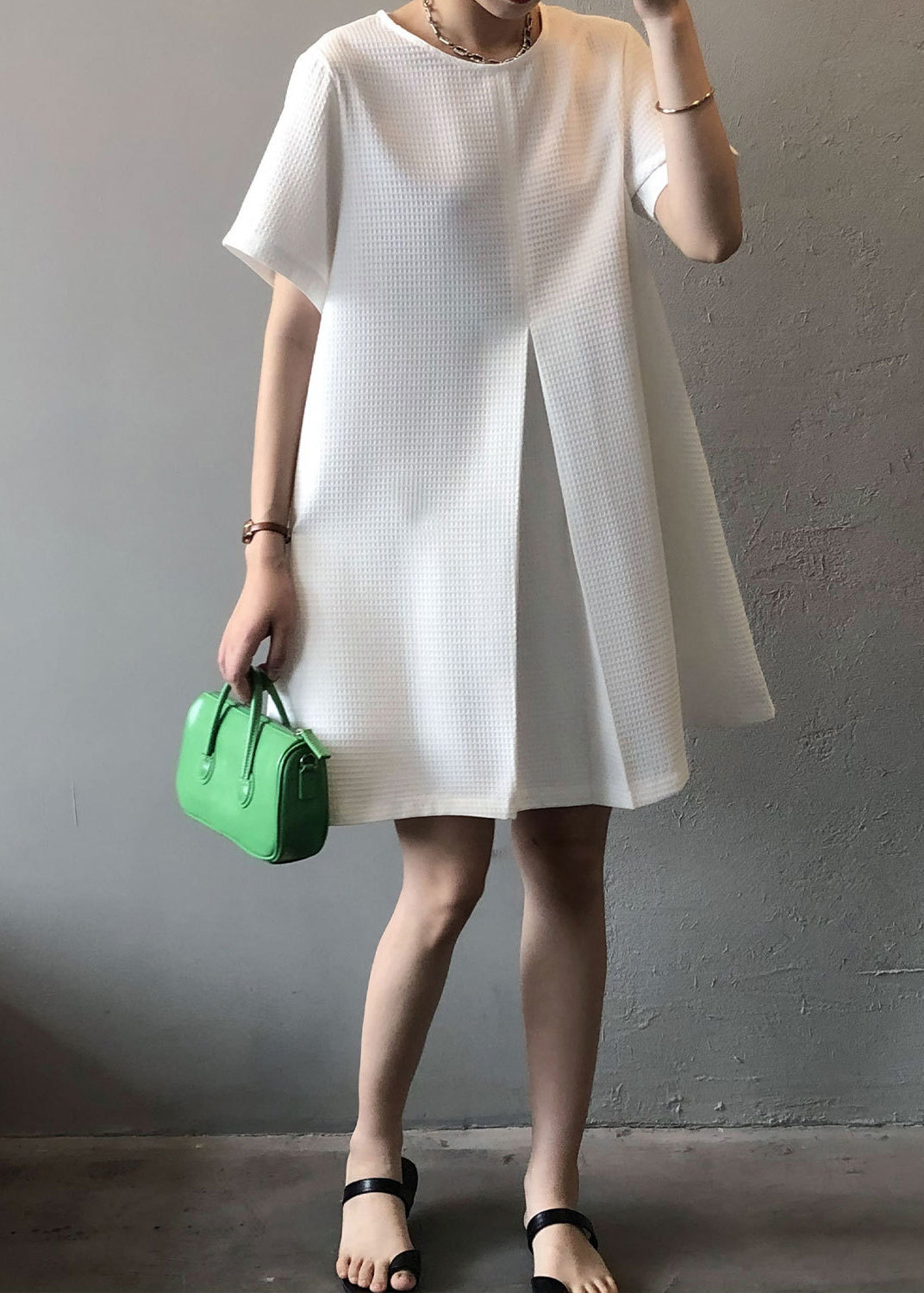 White Simple Cotton Mid Dresses O Neck Summer AF1063 HS-SDM240914