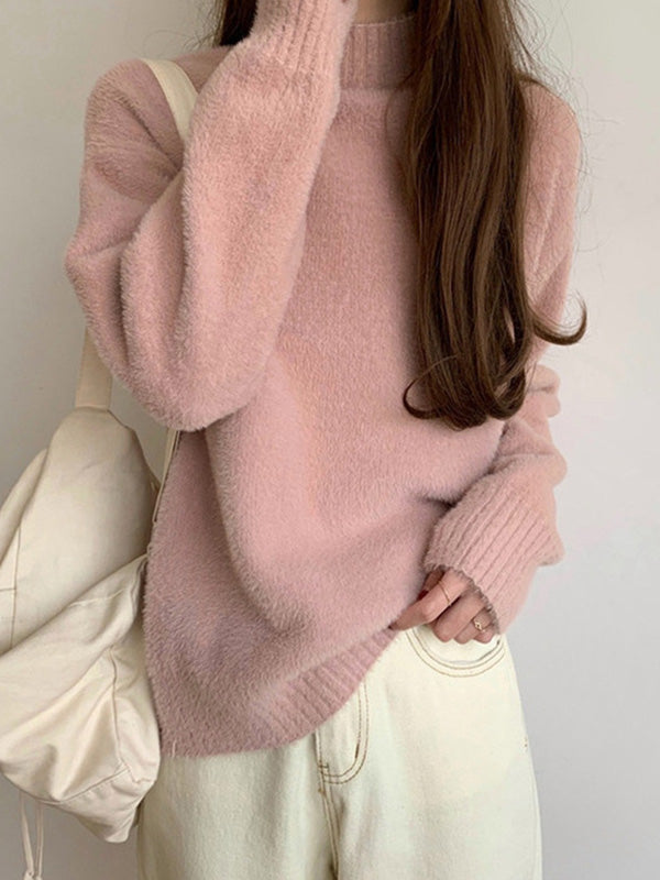 Warm Pink Mock Neck Long Sleeve Mink Sweater QX005 shopify