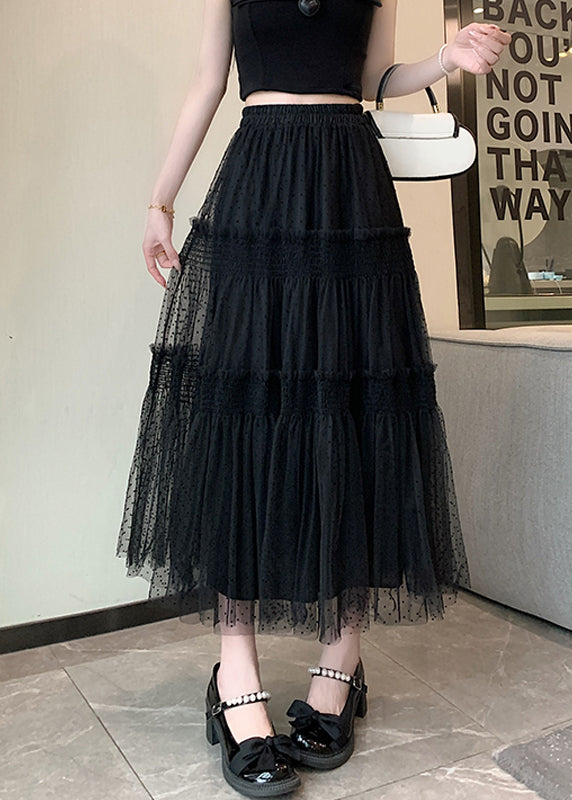 Women Black Ruffled Patchwork Elastic Waist Tulle Skirt Summer TT1006 shopify