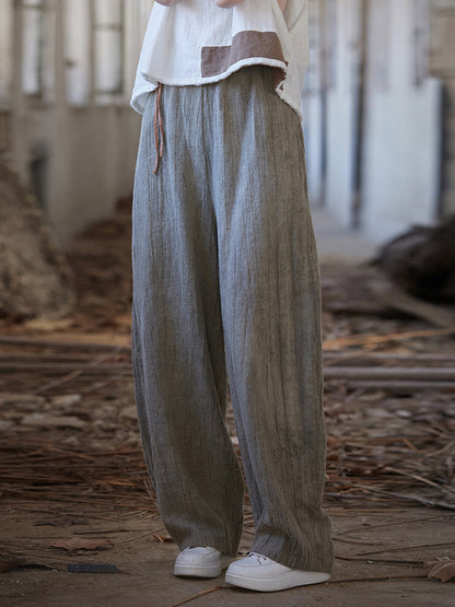 Women Summer Vintage Worn Straight Linen Pants IO1010 Ada Fashion