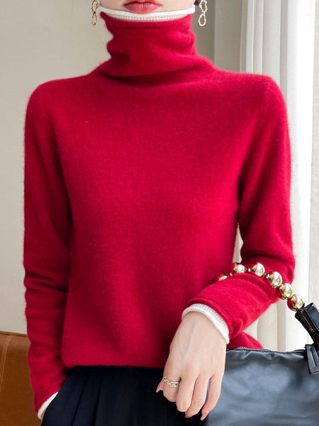Women Autumn Turtleneck Colorblock Wool Sweater BA1010 Genistyle Shop