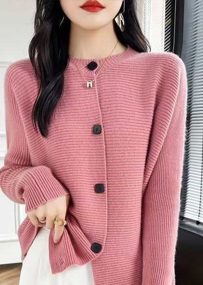 Fine Pink O-Neck Button Cotton Knit Cardigans Fall QP046 OL-NCT241001