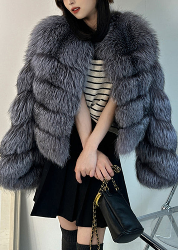 Grey Patchwork Leather And Fur Jacket Winter WV010 ABC