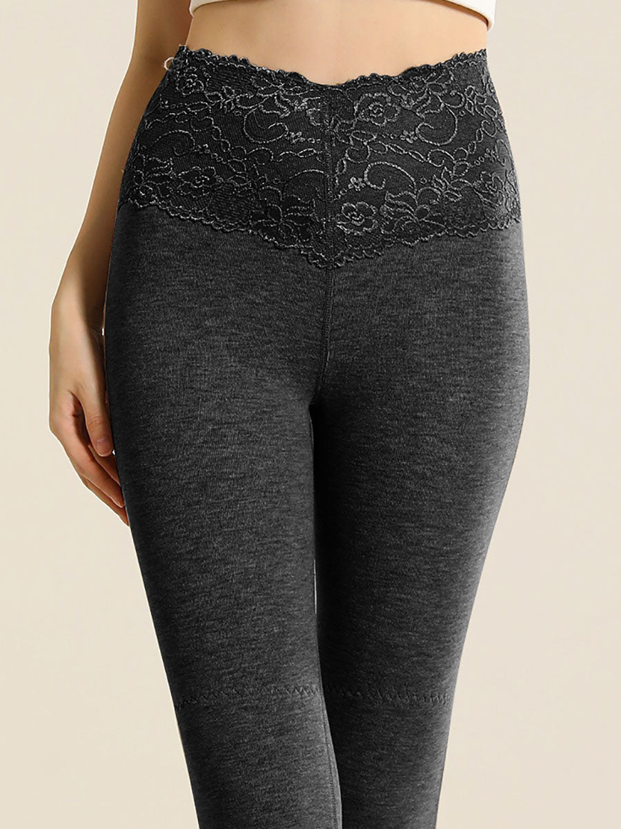 Women Winter Warm High Waist Lace Cashmere Leggings QM010 WEBR