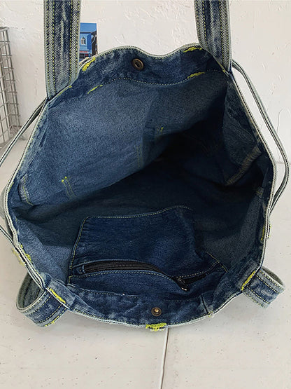 Women Vintage Solid Pocket Denim Handbag Shoulder Bag BN1033 Ada Fashion