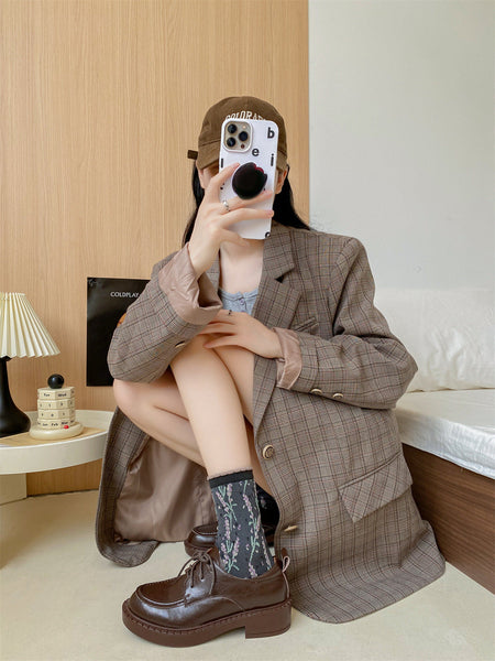 5 Pairs Women Flower Jacquard Colorblock Cotton Socks AH1024 ZJHK