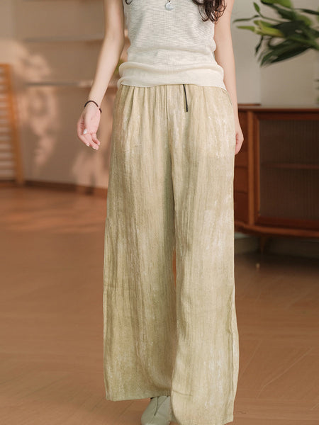 Women Summer Casual Solid Straight Linen Pants OP1055 ZMMM
