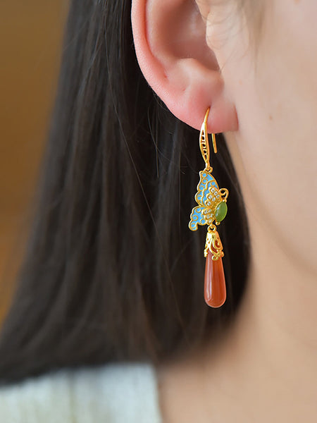 Butterfly Ethnic Enamel Earrings Women Jade S925Silver FashionChic