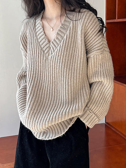 Urban Fuchsia V-Neck Long Sleeve Knit Sweater AN1046 Genistyle Shop