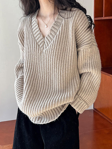 Urban Fuchsia V-Neck Long Sleeve Knit Sweater AN1046 Genistyle Shop