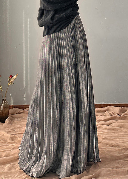 Elastic Casual Silvery Spring A Waist Line Skirt FashionChic