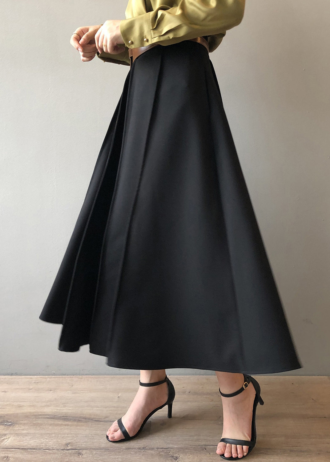 Black Cotton Skirt Exra Large Hem Wrinkled High Waist Fall WD015 HS-SKTS241103