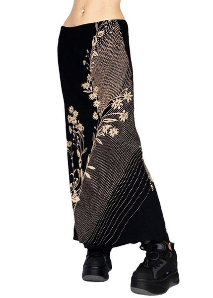 Art Low Waist Skirts Print Spring Holiday Black FashionChic