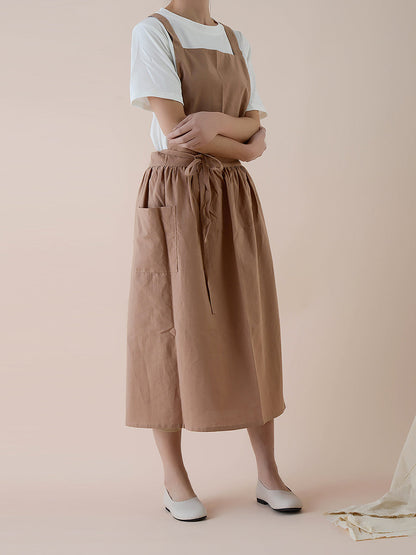 Women Casual Solid Summer Cotton Apron Dress KL1041 Ada Fashion