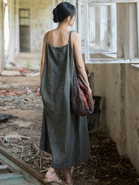 Plus Size Women Summer Vintage Solid Loose Vest Dress II1058 BXF