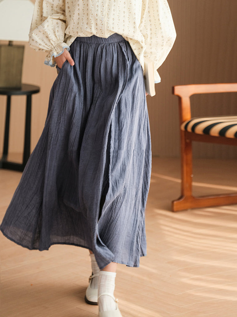 Plus Size Women Casual Solid Ramie Loose Skirt KL1030 Ada Fashion