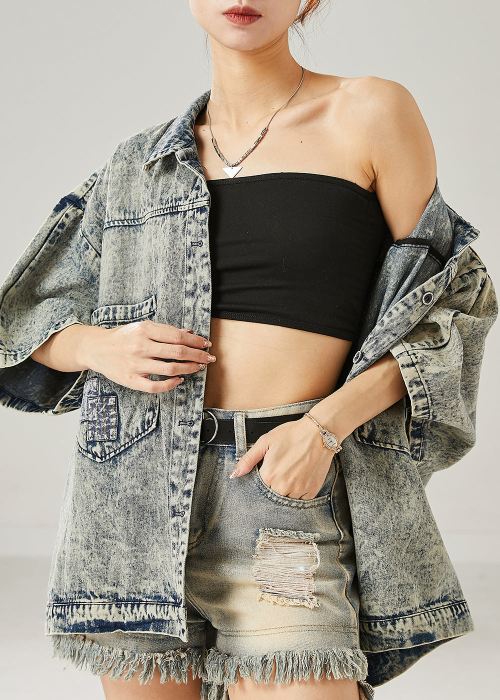 Modern Grey Oversized Pockets Denim Jacket Summer AZ1048 shopify