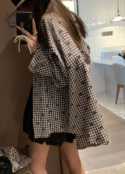 Urban Blue Plaid Stand Collar Button Cotton Blouses Spring NN019 shopify