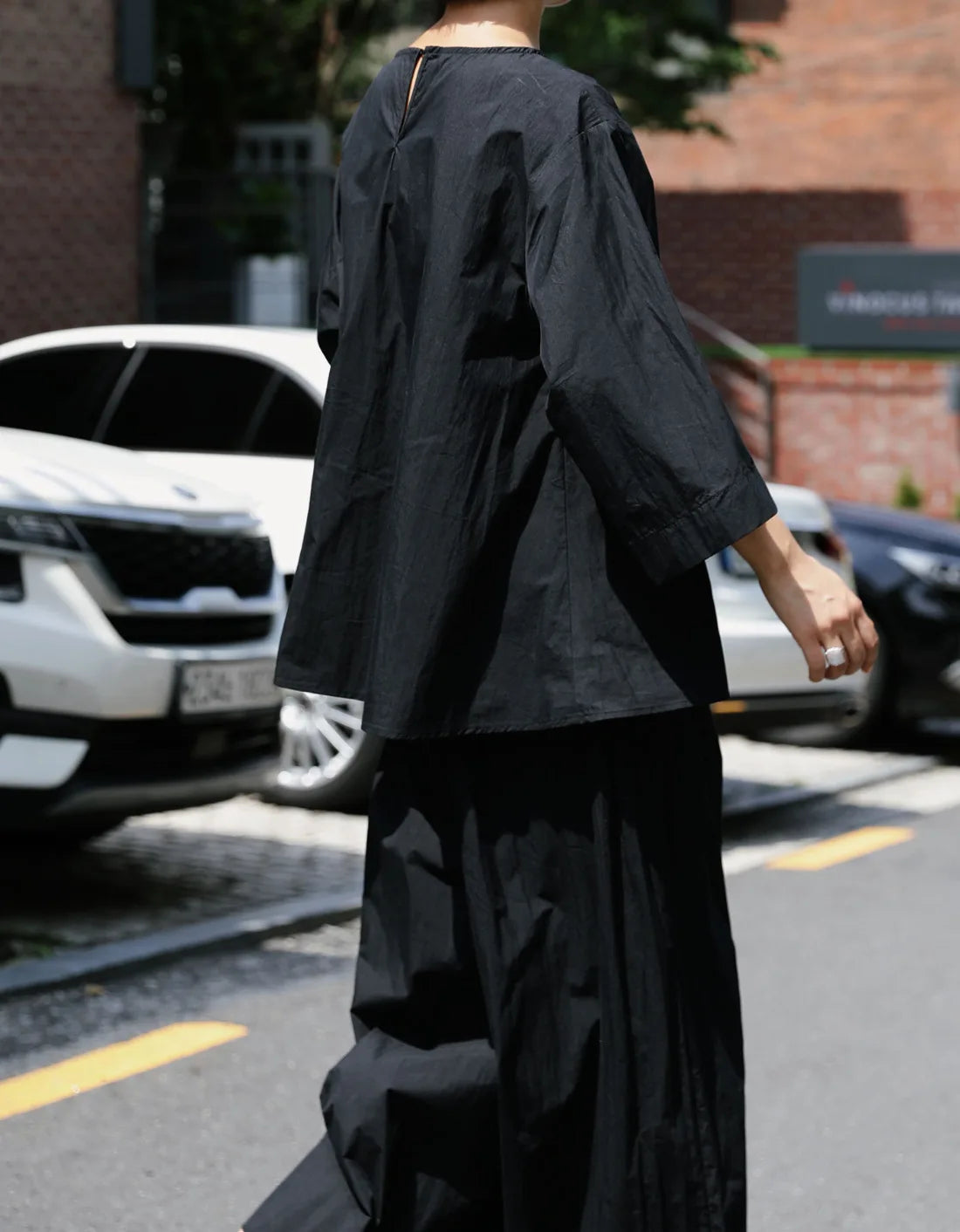 Casual Cotton Top Drawstring Sleeve Khaki Half Asymmetrical FashionChic