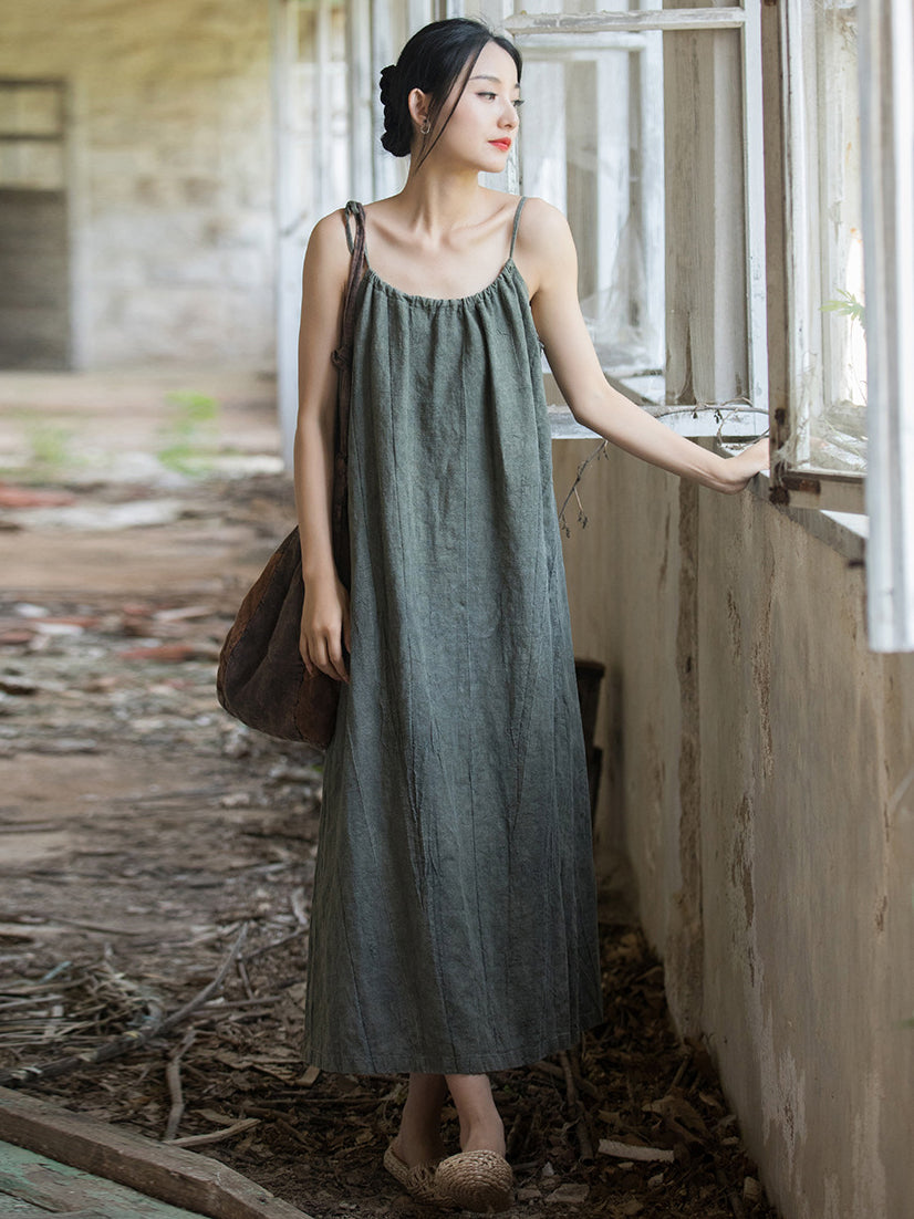 Plus Size Women Summer Vintage Solid Loose Vest Dress II1058 BXF