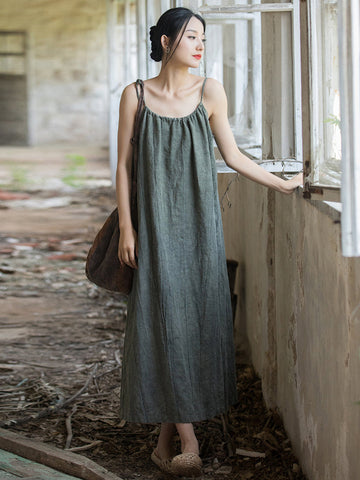 Plus Size Women Summer Vintage Solid Loose Vest Dress II1058 BXF