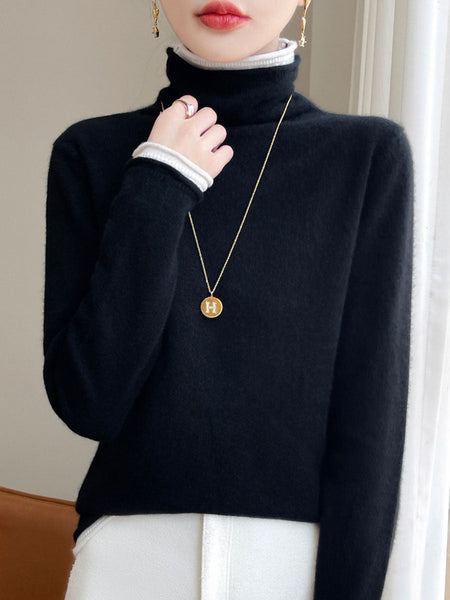 Women Autumn Turtleneck Colorblock Wool Sweater BA1010 Genistyle Shop