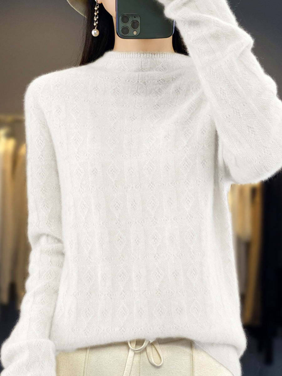 Women Autumn Casual Turtleneck 100%Wool Knit Sweater QU028 BK