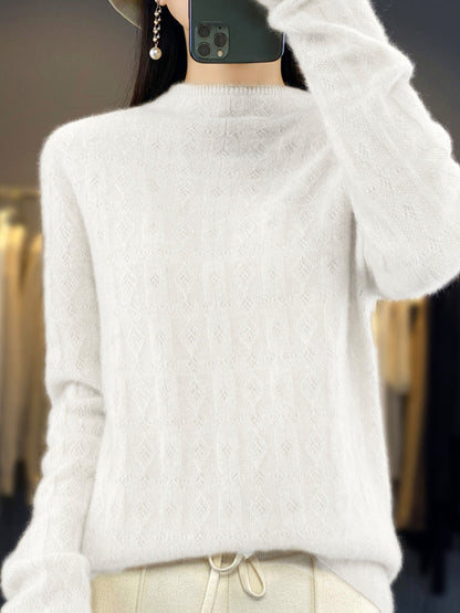Women Autumn Casual Turtleneck 100%Wool Knit Sweater QU028 BK
