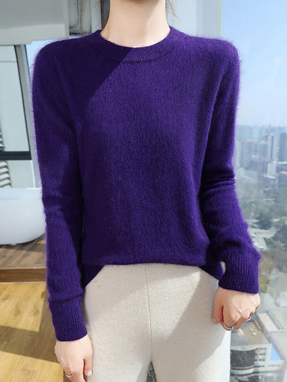Women Autumn Casual O-Neck Soft 100%Wool Sweater QU030 BK