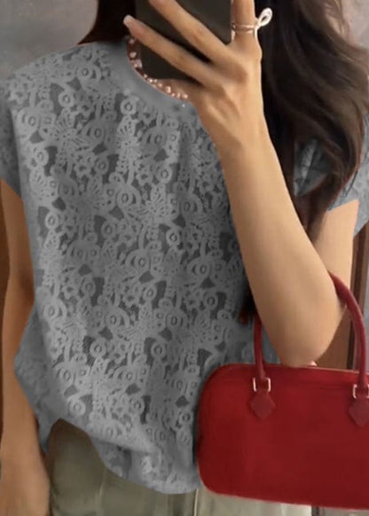 Boho Orange O Neck Hollow Out Lace T Shirt Summer EE060 shopify