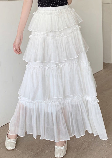 Fashion Black Ruffled Patchwork Elastic Waist Cotton Skirt Summer TT1021 shopify