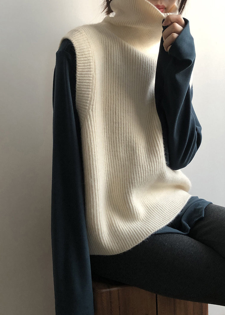 French Grey Hign Neck Versatile Knit Vest Sleeveless AF1090 HS-VTP240914