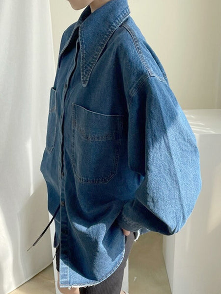 Long Peter Pockets Pan Sleeve Single-breasted Loose Urban Collar FashionChic