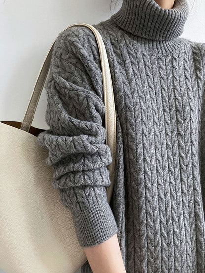 Casual Grey High-Neck Long Sleeve Twist Knit Dress AN1053 Genistyle Shop