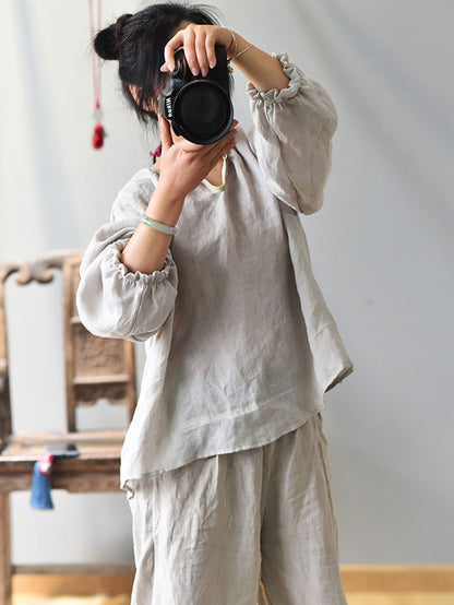 Women Spring Retro V-Neck Puff Sleeve Shirt AV1037 Genistyle Shop